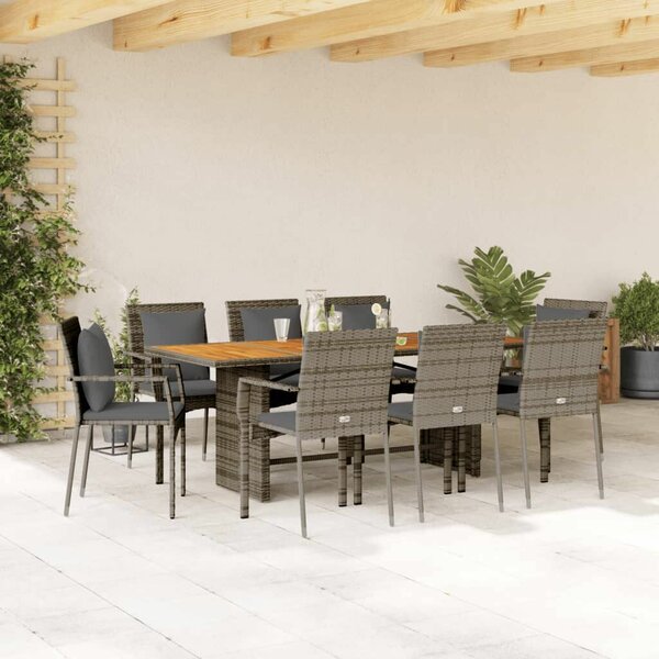 VidaXL Polyrattan Kerti Étkezőgarnitúra - 9 részes - Szürke
