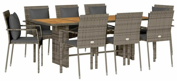 VidaXL Polyrattan Kerti Étkezőgarnitúra - 9 részes - Szürke