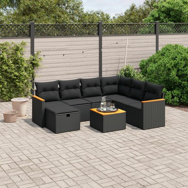 Polyrattan Kerti Ülőgarnitúra - 8 részes - Fekete