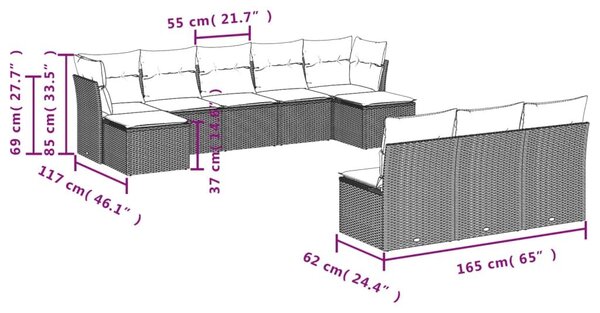 VidaXL Polyrattan Kerti Ülőgarnitúra - 10 részes - Bézs