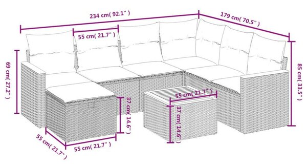 Polyrattan Kerti Ülőgarnitúra - 8 részes - Fekete