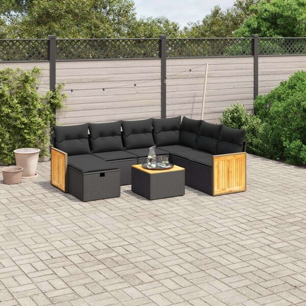VidaXL Polyrattan Kerti Ülőgarnitúra - 8 részes, Fekete