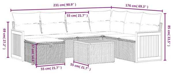 VidaXL Polyrattan Kerti Ülőgarnitúra - 8 részes, Fekete
