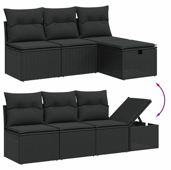 Polyrattan Kerti Ülőgarnitúra - 8 részes - Fekete