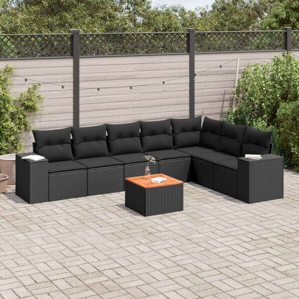 VidaXL Polyrattan Kerti Ülőgarnitúra - 8 részes - Fekete