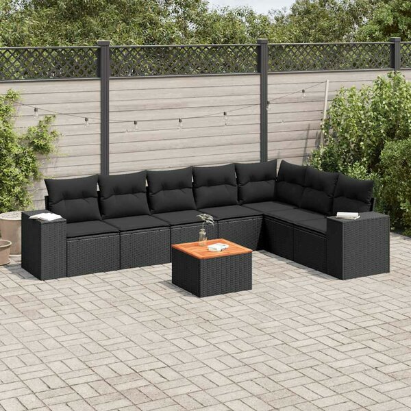 VidaXL Polyrattan Kerti Ülőgarnitúra - 8 részes - Fekete