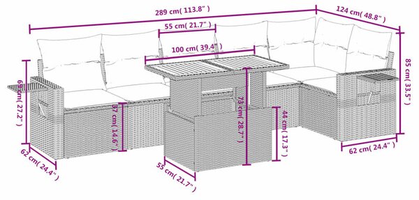 VidaXL Polyrattan Kerti Ülőgarnitúra - 7 részes - Fekete