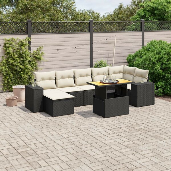 Polyrattan Kerti Ülőgarnitúra - 8 részes - Fekete