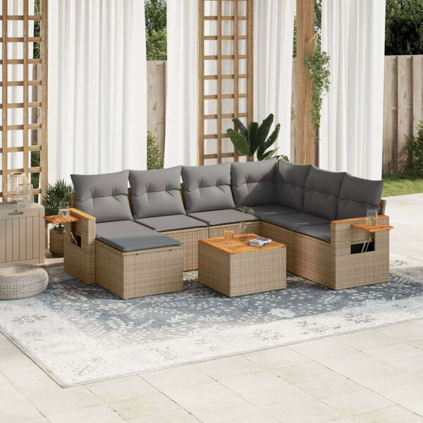 VidaXL Polyrattan Kerti Ülőgarnitúra - 8 részes - Bézs