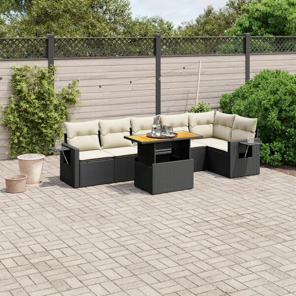 VidaXL Polyrattan Kerti Ülőgarnitúra - 7 részes - Fekete