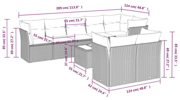 VidaXL Polyrattan Kerti Ülőgarnitúra - 9 részes - Bézs