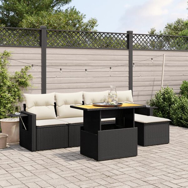 VidaXL 6 részes fekete polyrattan kerti ülőgarnitúra párnákkal