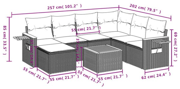 VidaXL Polyrattan Kerti Ülőgarnitúra - 8 részes - Bézs