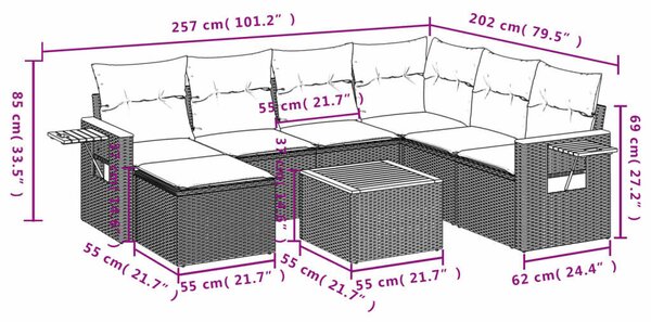 VidaXL Polyrattan Kerti Ülőgarnitúra - 8 részes - Bézs