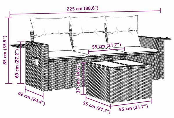 VidaXL Polyrattan Kerti Ülőgarnitúra - 4 részes - Fekete
