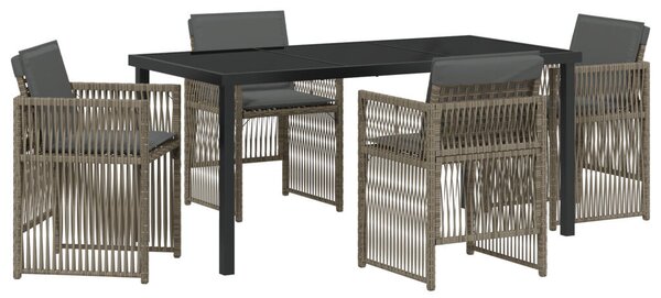 5 Darabos Kerti Étkezőszett Párnákkal Szürke Polyrattan