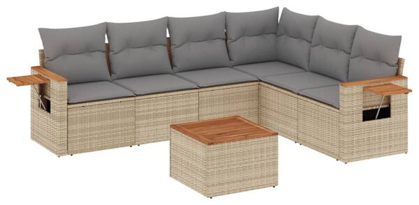 VidaXL 7 részes bézs polyrattan kerti ülőgarnitúra párnákkal