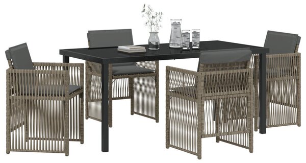 5 Darabos Kerti Étkezőszett Párnákkal Szürke Polyrattan
