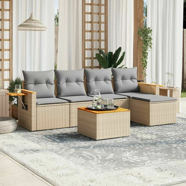 VidaXL Polyrattan Kerti Ülőgarnitúra - 6 részes - Bézs
