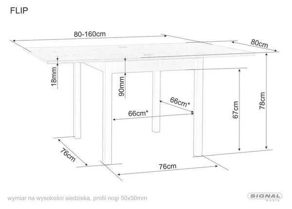 Flip 80 Kihúzható Étkezőasztal Laminált Kasmír/Tölgy
