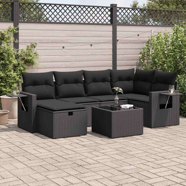 VidaXL Polyrattan Kerti Ülőgarnitúra - 7 részes - Fekete