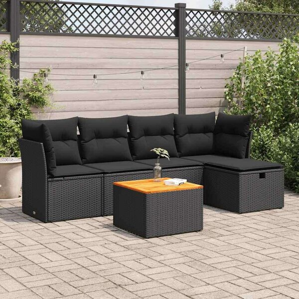 VidaXL Polyrattan Kerti Ülőgarnitúra - 6 részes - Fekete