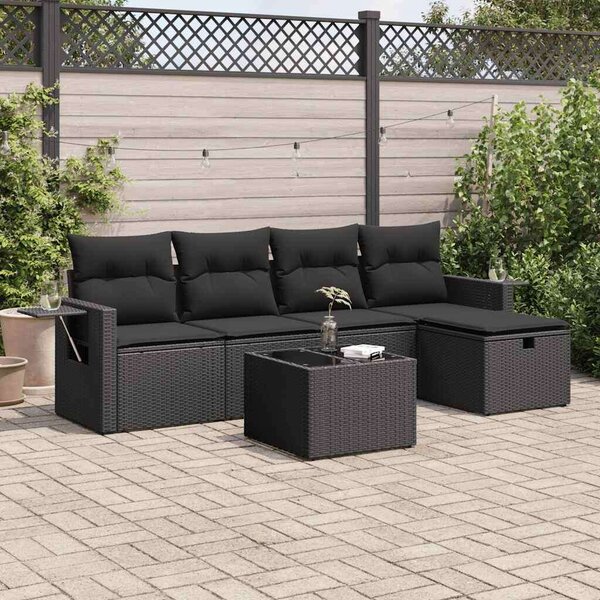 VidaXL Polyrattan Kerti Ülőgarnitúra - 6 részes - Fekete