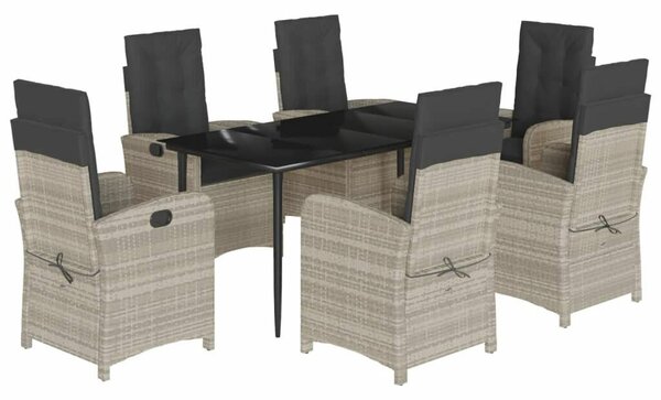 VidaXL 7 részes világosszürke polyrattan kerti étkezőszett párnával