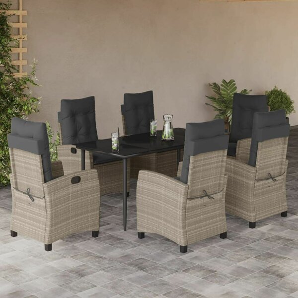 VidaXL 7 részes világosszürke polyrattan kerti étkezőszett párnával