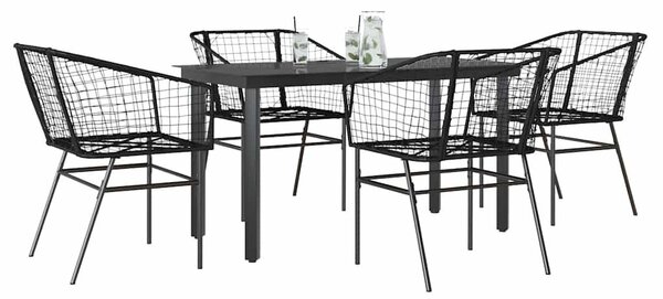 VidaXL 5 részes fekete polyrattan üveg kerti étkezőgarnitúra