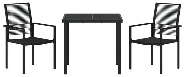 3 Darabos Kerti Étkező Szett Fekete PVC Rattan