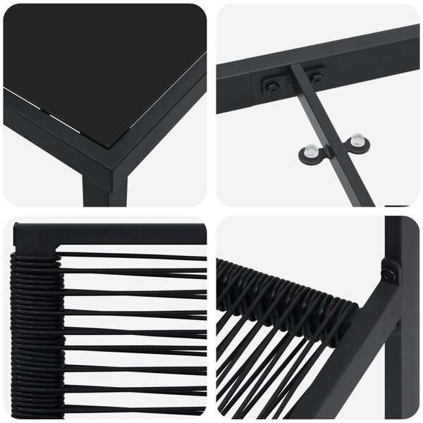 3 Darabos Kerti Étkező Szett Fekete PVC Rattan
