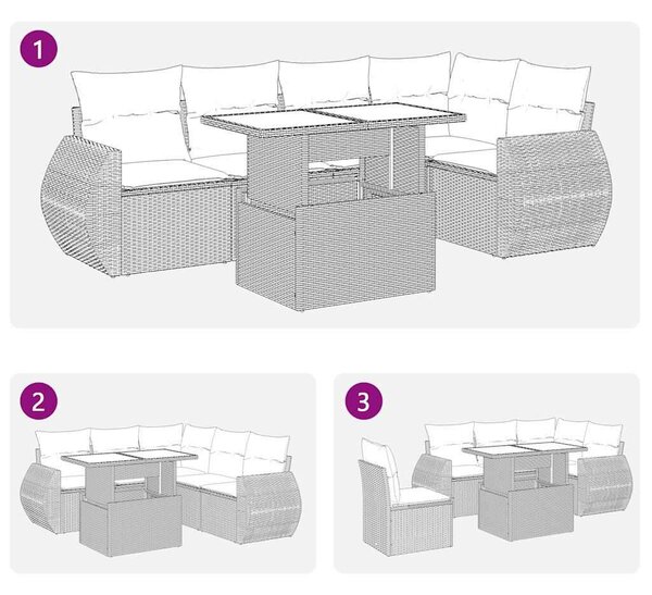 VidaXL Polyrattan Kerti Ülőgarnitúra - 6 részes - Fekete