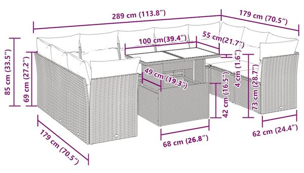 VidaXL Polyrattan Kerti Ülőgarnitúra - 10 részes - Bézs