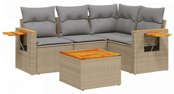 VidaXL 5 részes bézs polyrattan kerti ülőgarnitúra párnákkal