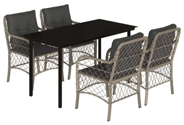 VidaXL 5részes világosszürke polyrattan kerti étkezőgarnitúra párnával