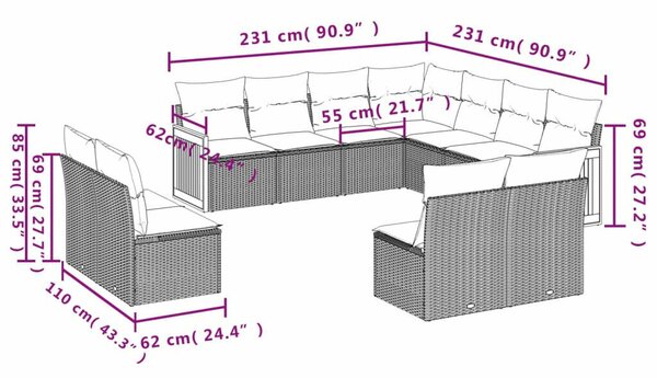 VidaXL Polyrattan Kerti Ülőgarnitúra - 11 részes - Bézs