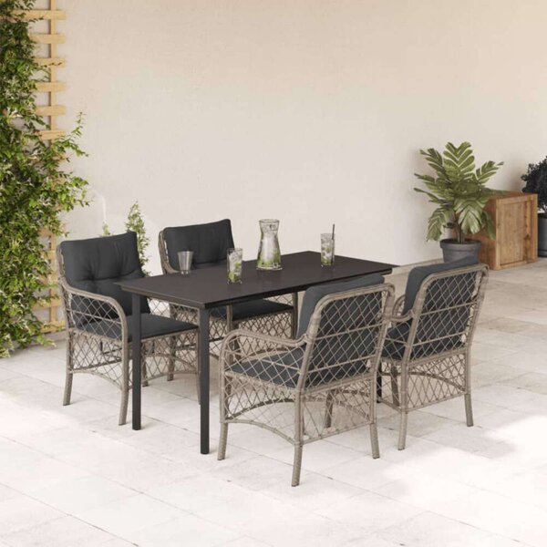 VidaXL 5részes világosszürke polyrattan kerti étkezőgarnitúra párnával
