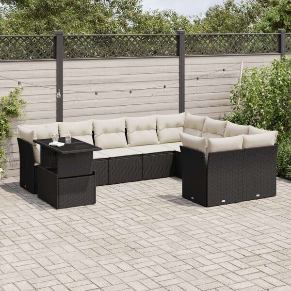 VidaXL Polyrattan Kerti Ülőgarnitúra - 10 részes - Fekete