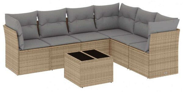 VidaXL 7 részes bézs polyrattan kerti ülőgarnitúra párnákkal