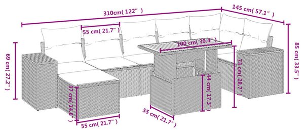 VidaXL 8 részes Kerti Ülőgarnitúra - Fekete Polyrattan