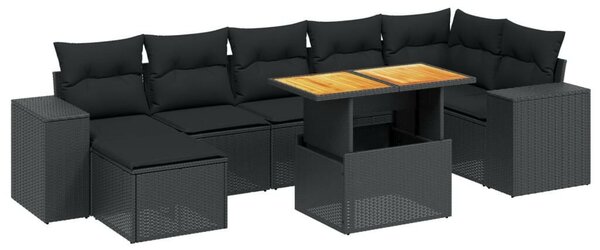 VidaXL 8 részes Kerti Ülőgarnitúra - Fekete Polyrattan
