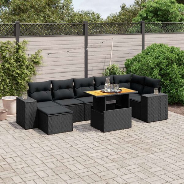 VidaXL 8 részes Kerti Ülőgarnitúra - Fekete Polyrattan