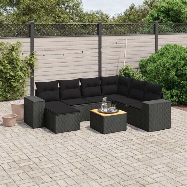 VidaXL Polyrattan Kerti Ülőgarnitúra - 8 részes - Fekete