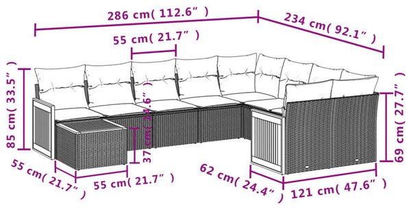 VidaXL Polyrattan Kerti Ülőgarnitúra - 10 részes - Szürke
