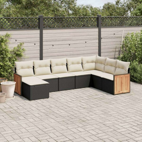 Polyrattan Kerti Ülőgarnitúra - 8 részes - Fekete