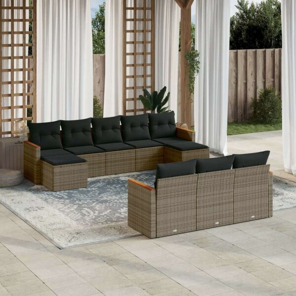 VidaXL Polyrattan Kerti Ülőgarnitúra - 10 részes - Szürke