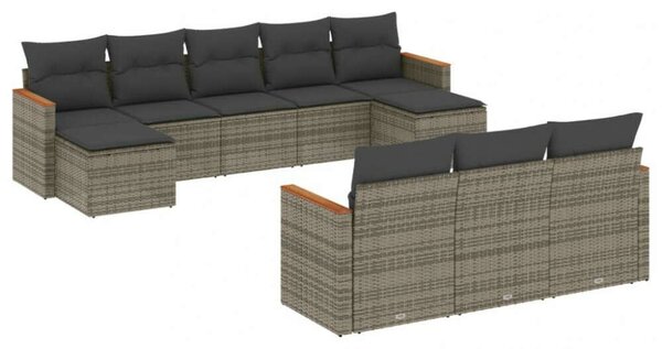 VidaXL Polyrattan Kerti Ülőgarnitúra - 10 részes - Szürke