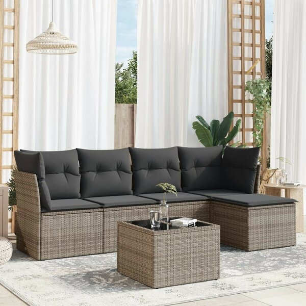 VidaXL Polyrattan Kerti Ülőgarnitúra - 6 részes - Szürke