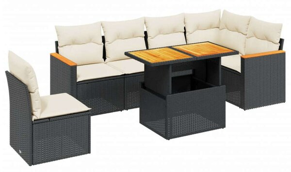 VidaXL Polyrattan Kerti Ülőgarnitúra - 7 részes - Fekete